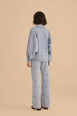 FARM Rio Pantalon<Pantalon en denim brodé de roses