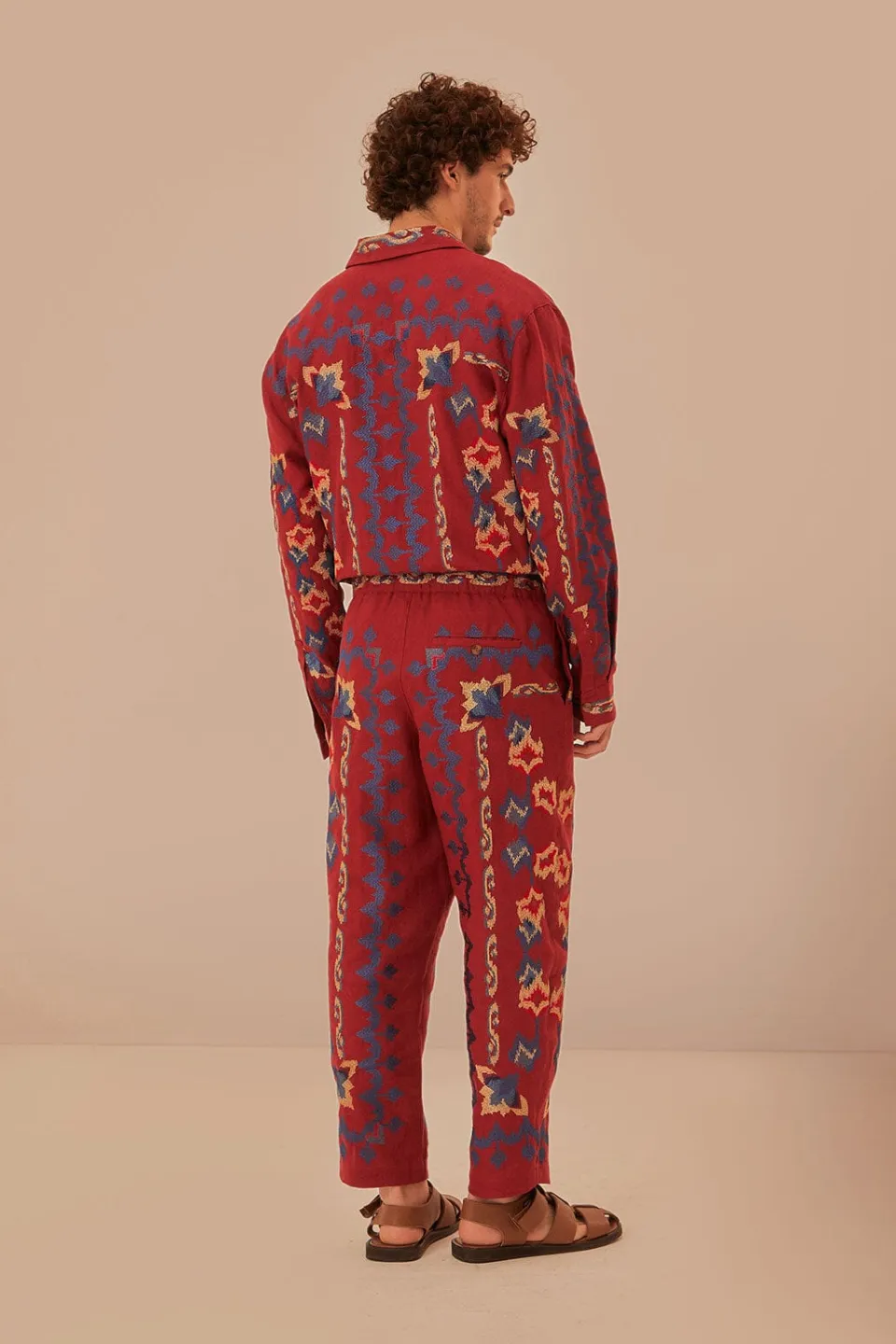 FARM Rio Pantalon<Pantalon en jacquard à broderies florales rouges
