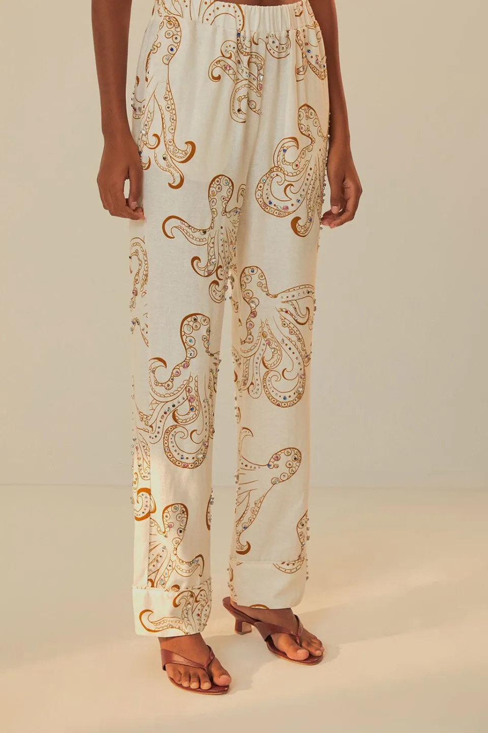 FARM Rio Pantalon|Hauts Courts<Pantalon en lin de qualité supérieure Octopus Fun Euroflax™ Off-White