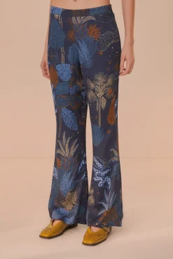 FARM Rio Pantalon<Pantalon Flare Bleu Marine Night Jungle