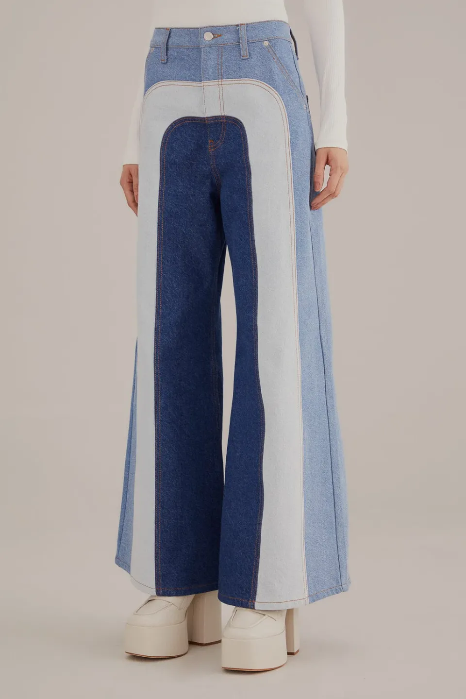 FARM Rio Pantalon<Pantalon large en denim patchwork