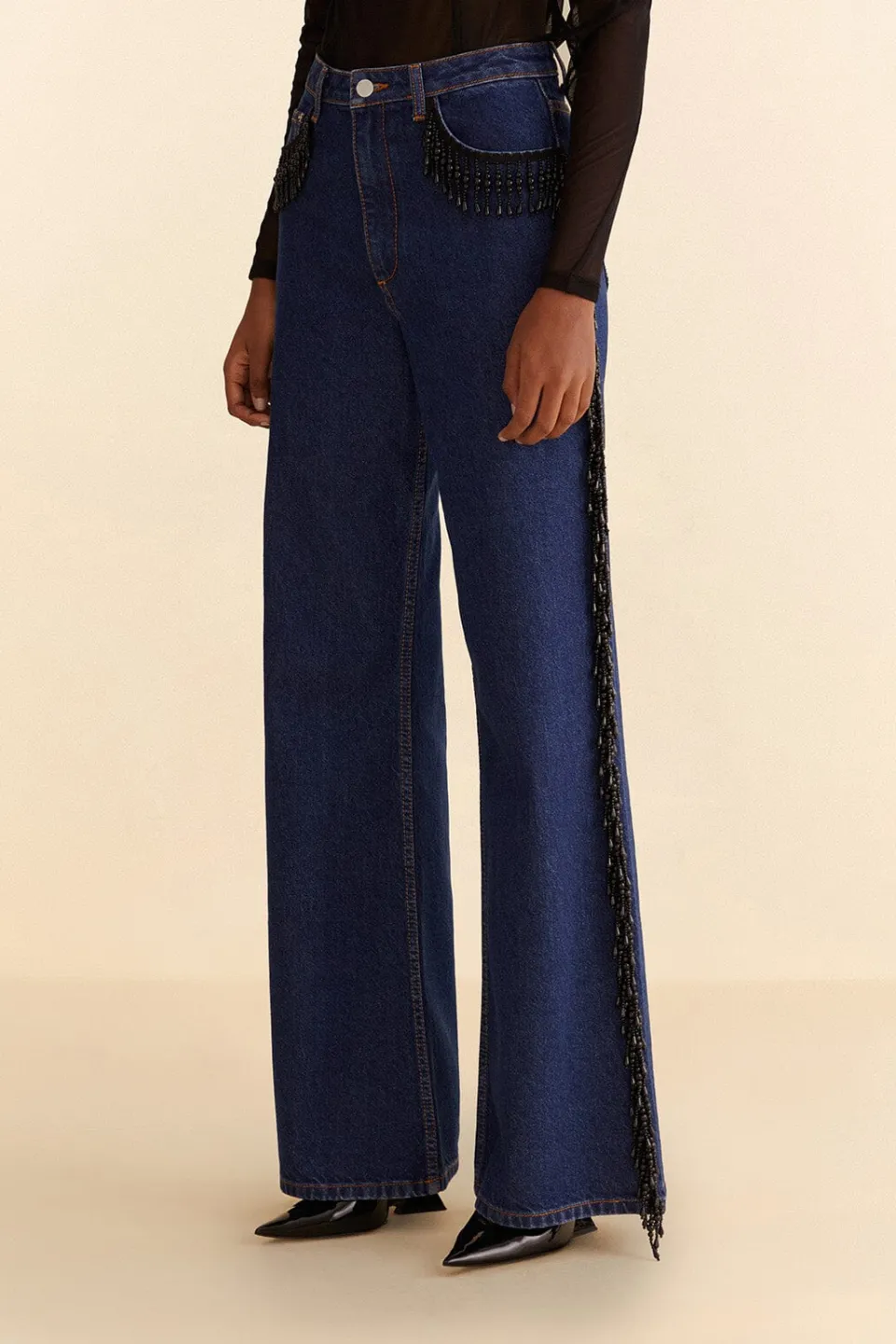FARM Rio Pantalon<Pantalon Large Franges Perles