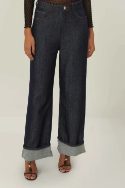 FARM Rio  Pantalon<Pantalon large taille haute en denim brillant