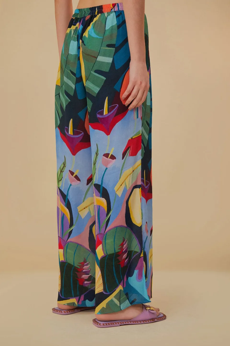 FARM Rio Pantalon<Pantalon multicolore scénario tropical
