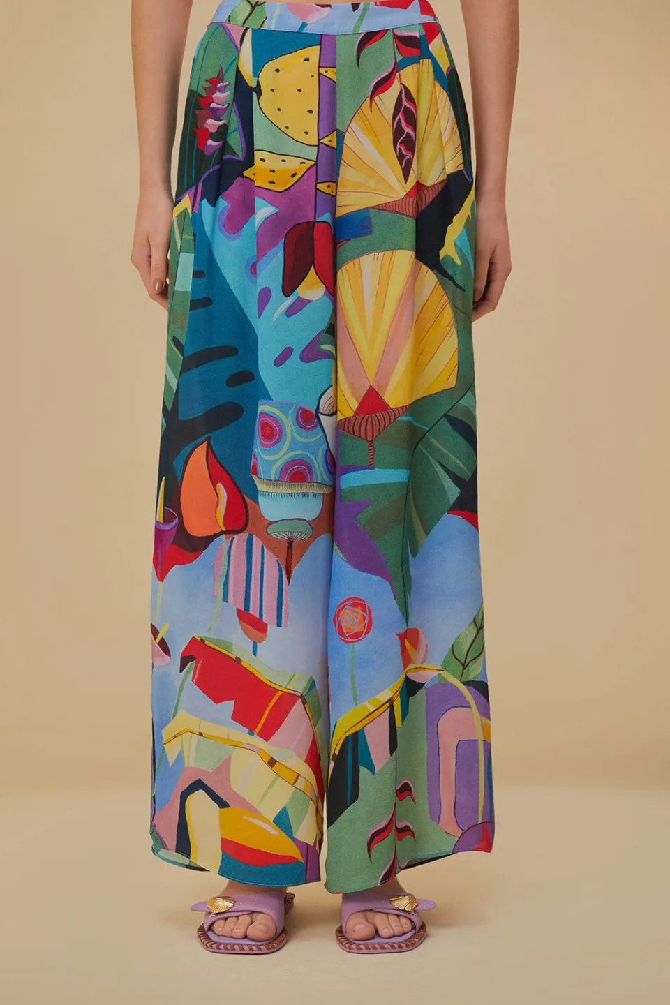 FARM Rio Pantalon<Pantalon multicolore scénario tropical