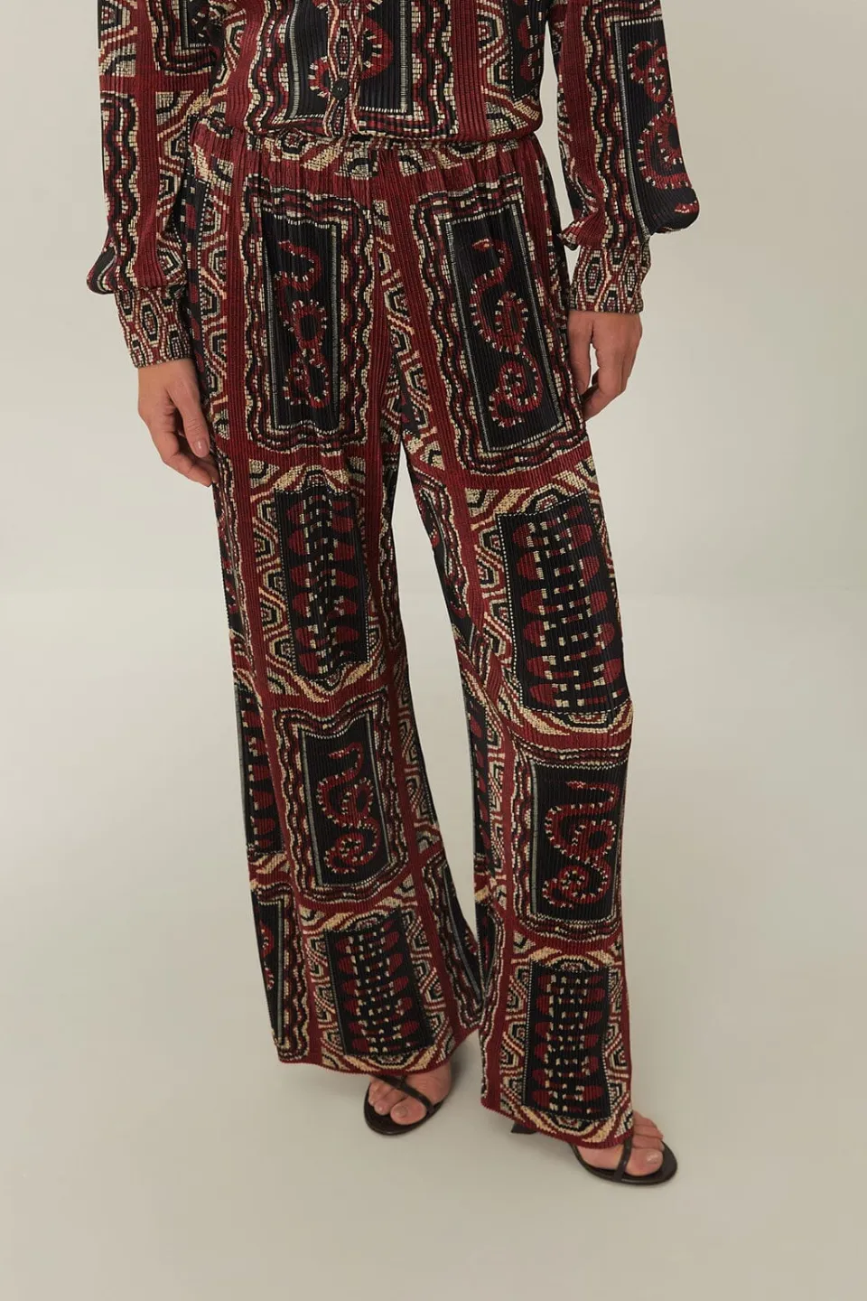 FARM Rio Pantalon<Pantalon plissé avec foulards en serpent noir