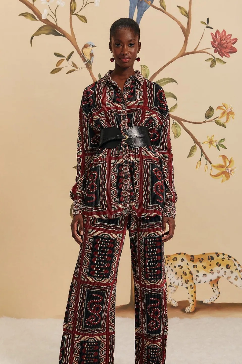 FARM Rio Pantalon<Pantalon plissé avec foulards en serpent noir