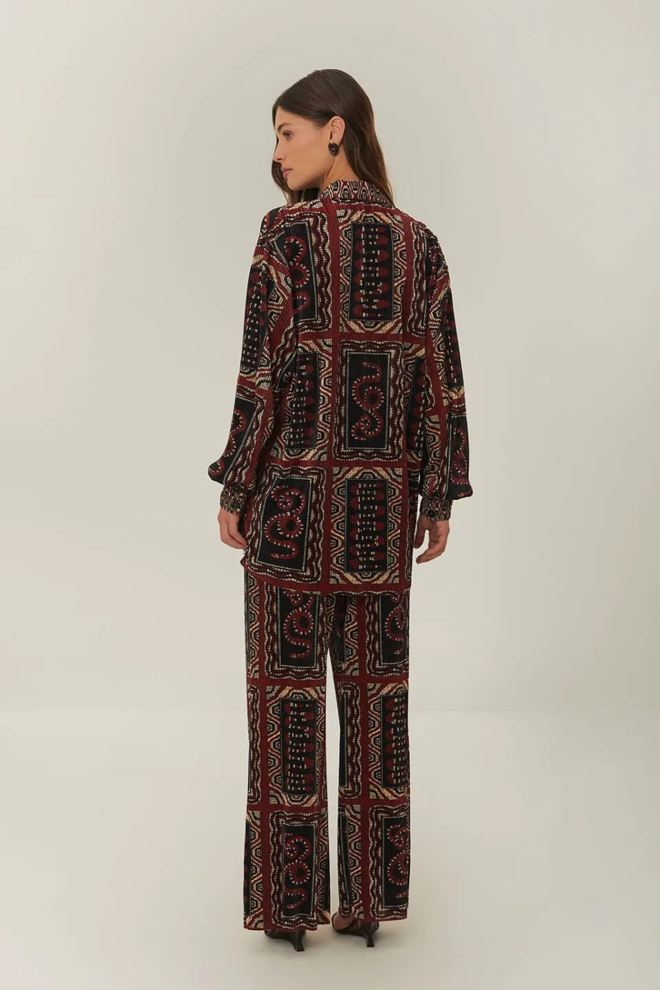 FARM Rio Pantalon<Pantalon plissé avec foulards en serpent noir