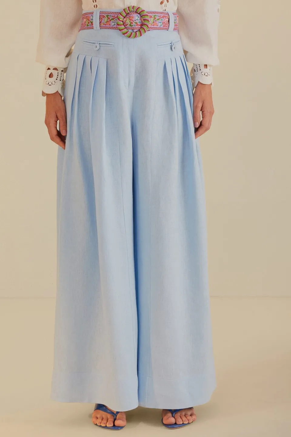 FARM Rio Pantalon<Pantalon plissé en lin de qualité supérieure Euroflax™ bleu clair
