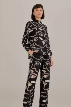 FARM Rio  Pantalon<Pantalon Richelieu Faces noir
