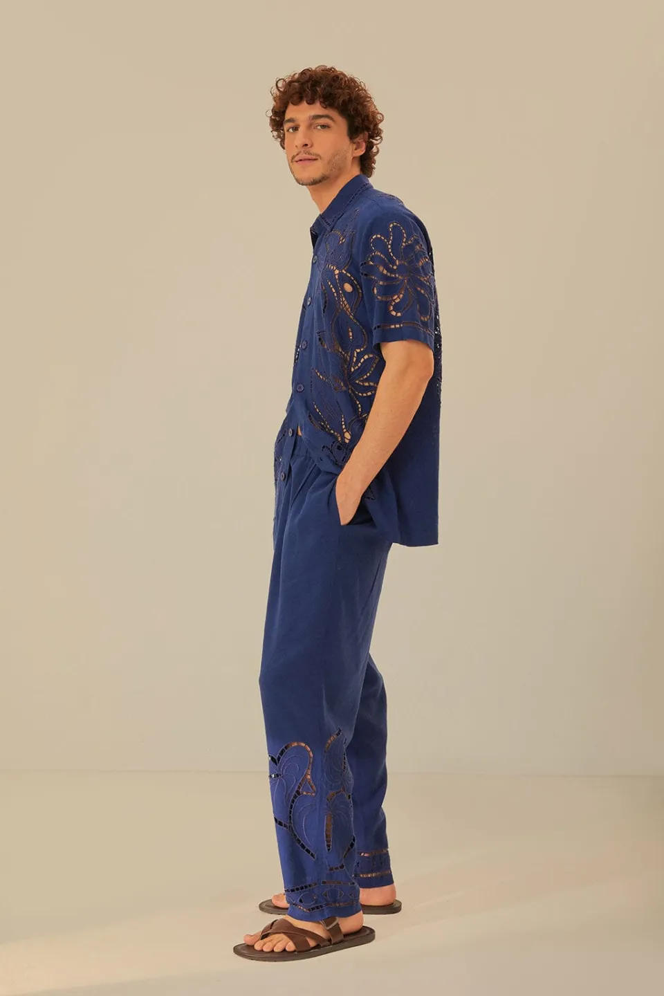 FARM Rio Pantalon<Pantalon surréaliste en lin de qualité supérieure brodé Richelieu Euro