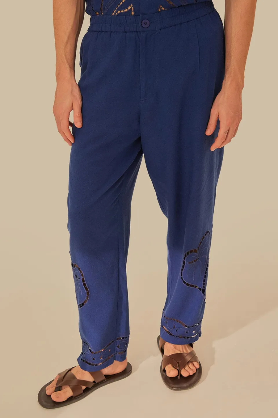 FARM Rio Pantalon<Pantalon surréaliste en lin de qualité supérieure brodé Richelieu Euro