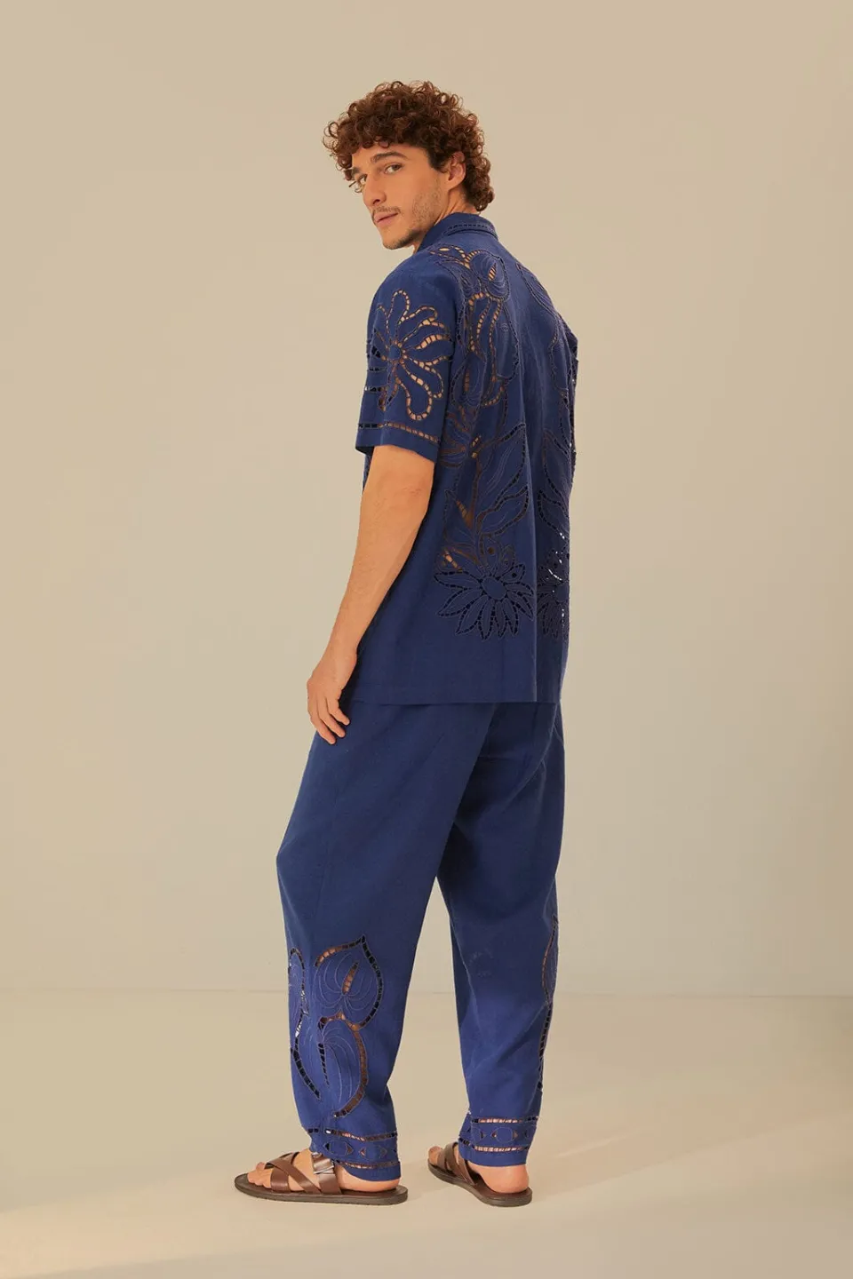 FARM Rio Pantalon<Pantalon surréaliste en lin de qualité supérieure brodé Richelieu Euro