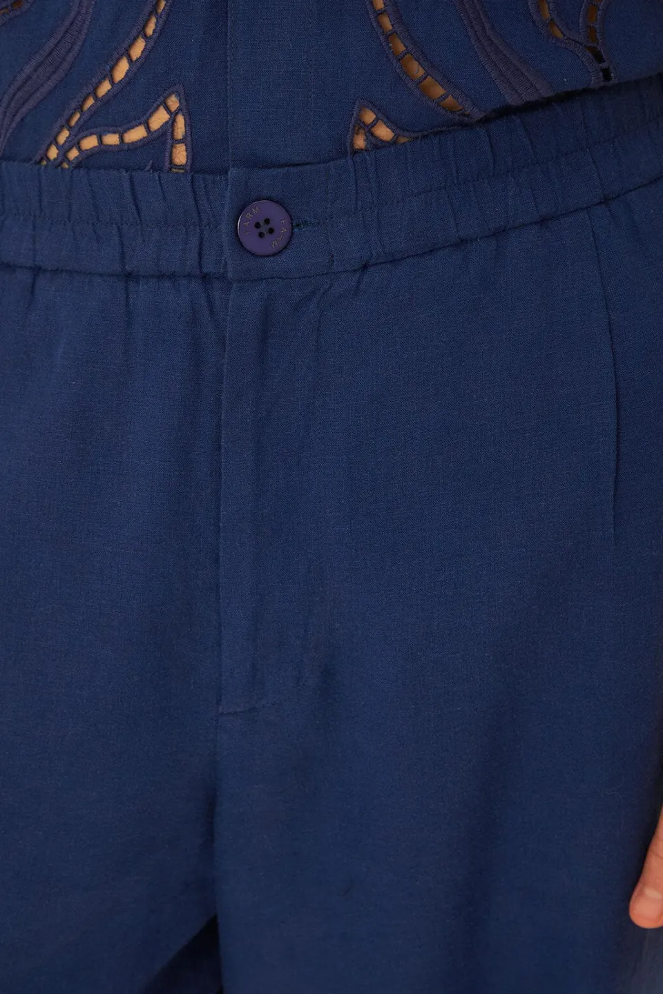 FARM Rio Pantalon<Pantalon surréaliste en lin de qualité supérieure brodé Richelieu Euro