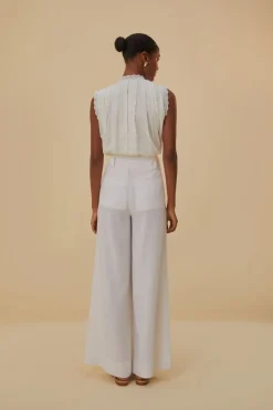 FARM Rio Pantalon<Pantalon taille basse en lin blanc cassé