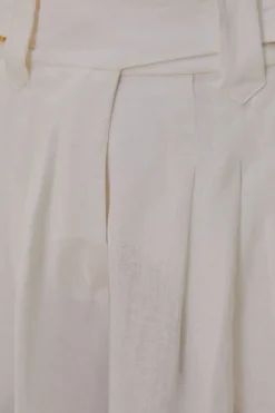 FARM Rio Pantalon<Pantalon taille basse en lin blanc cassé