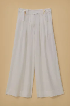 FARM Rio Pantalon<Pantalon taille basse en lin blanc cassé