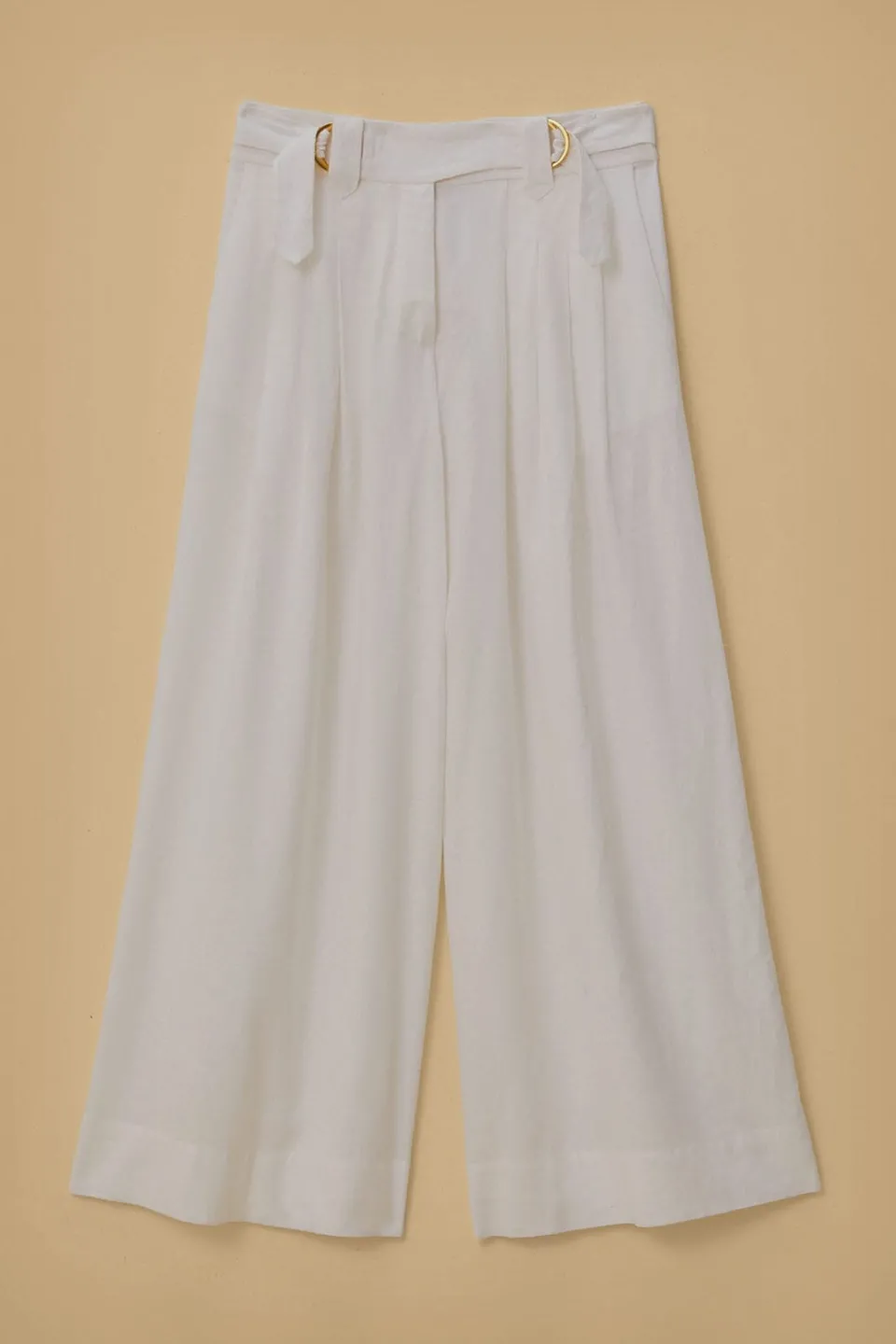 FARM Rio Pantalon<Pantalon taille basse en lin blanc cassé