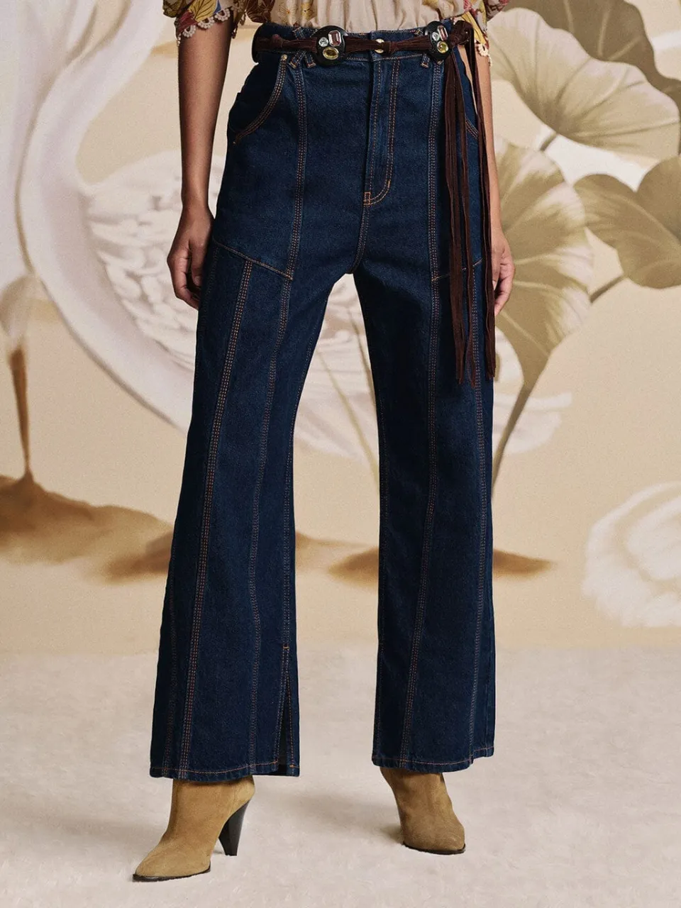 FARM Rio Pantalon<Pantalon taille haute en denim foncé