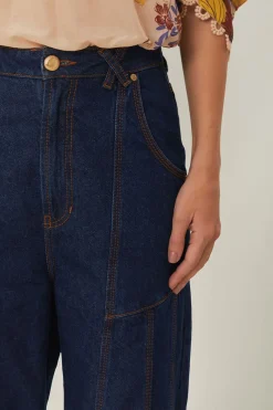 FARM Rio Pantalon<Pantalon taille haute en denim foncé