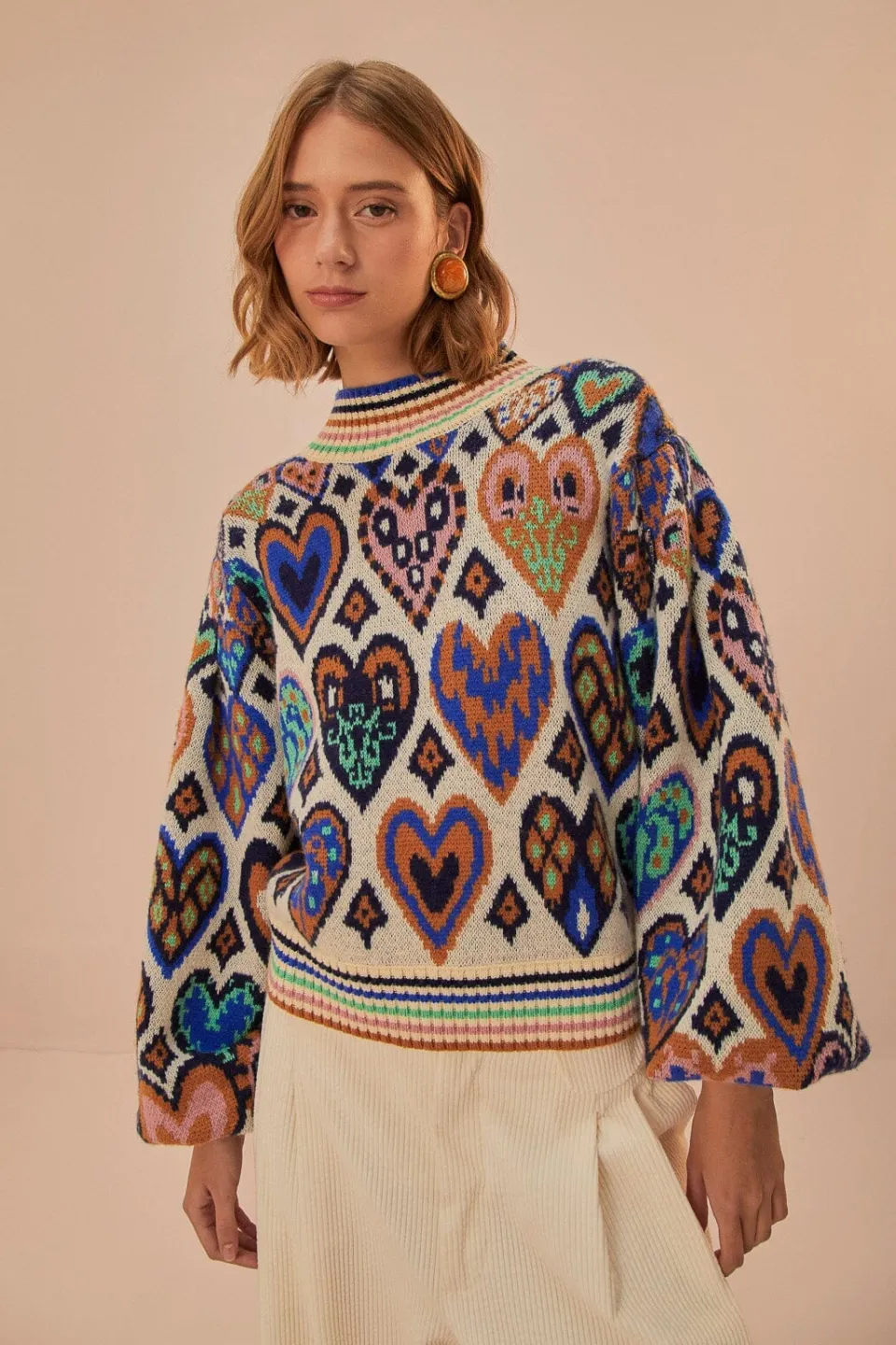 FARM Rio Pulls Et Sweat-shirts<Pull en tricot ikat à coeurs crème