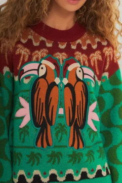 FARM Rio Pulls Et Sweat-shirts<Pull en tricot vert à motifs de toucans de Noël