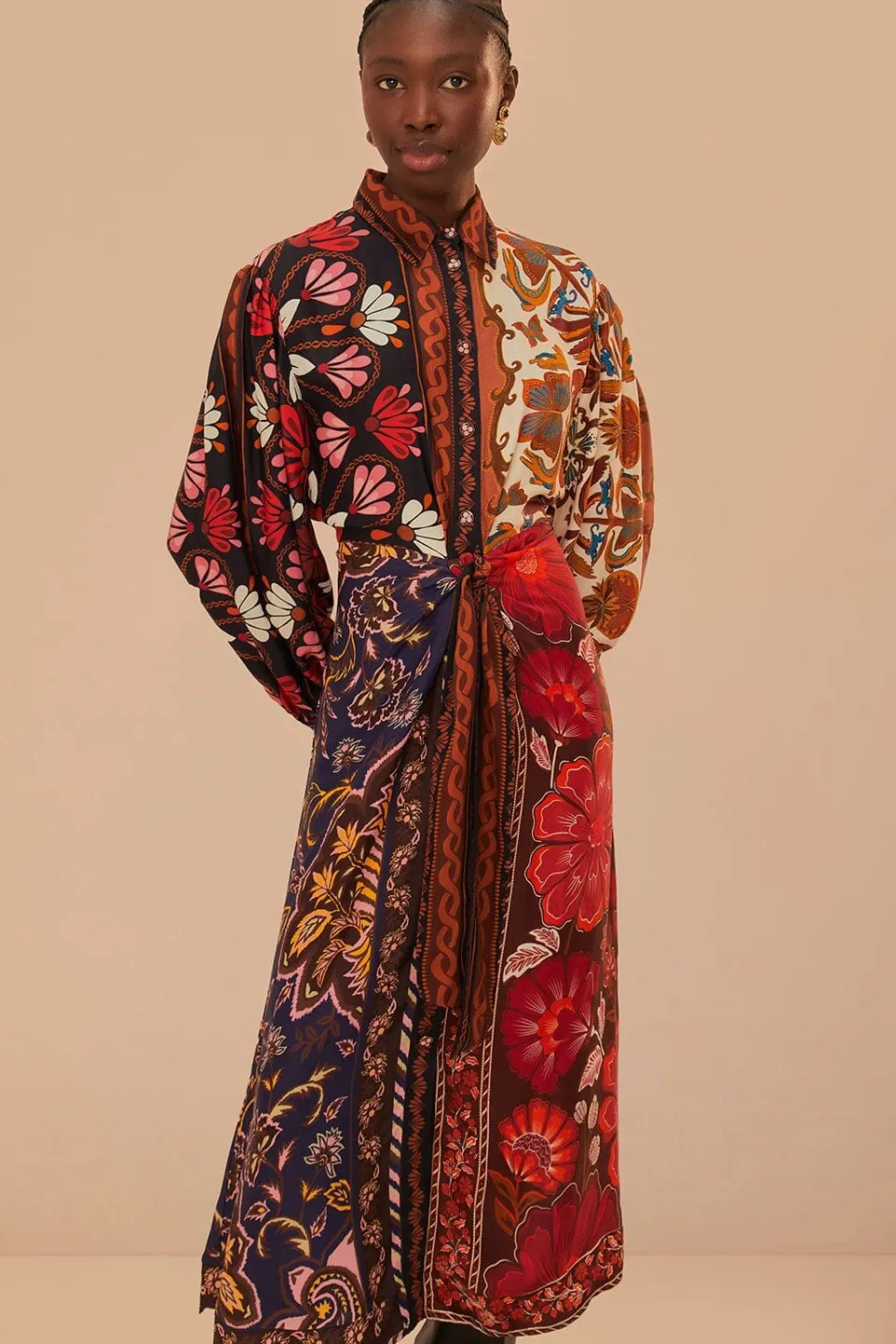 FARM Rio Robes Midi<Robe chemise mi-longue multicolore en viscose LENZING™ ECOVERO™ Mirand