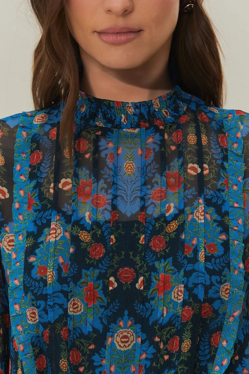 FARM Rio Robes Courtes<Robe courte à col montant et motif floral arabesque bleu