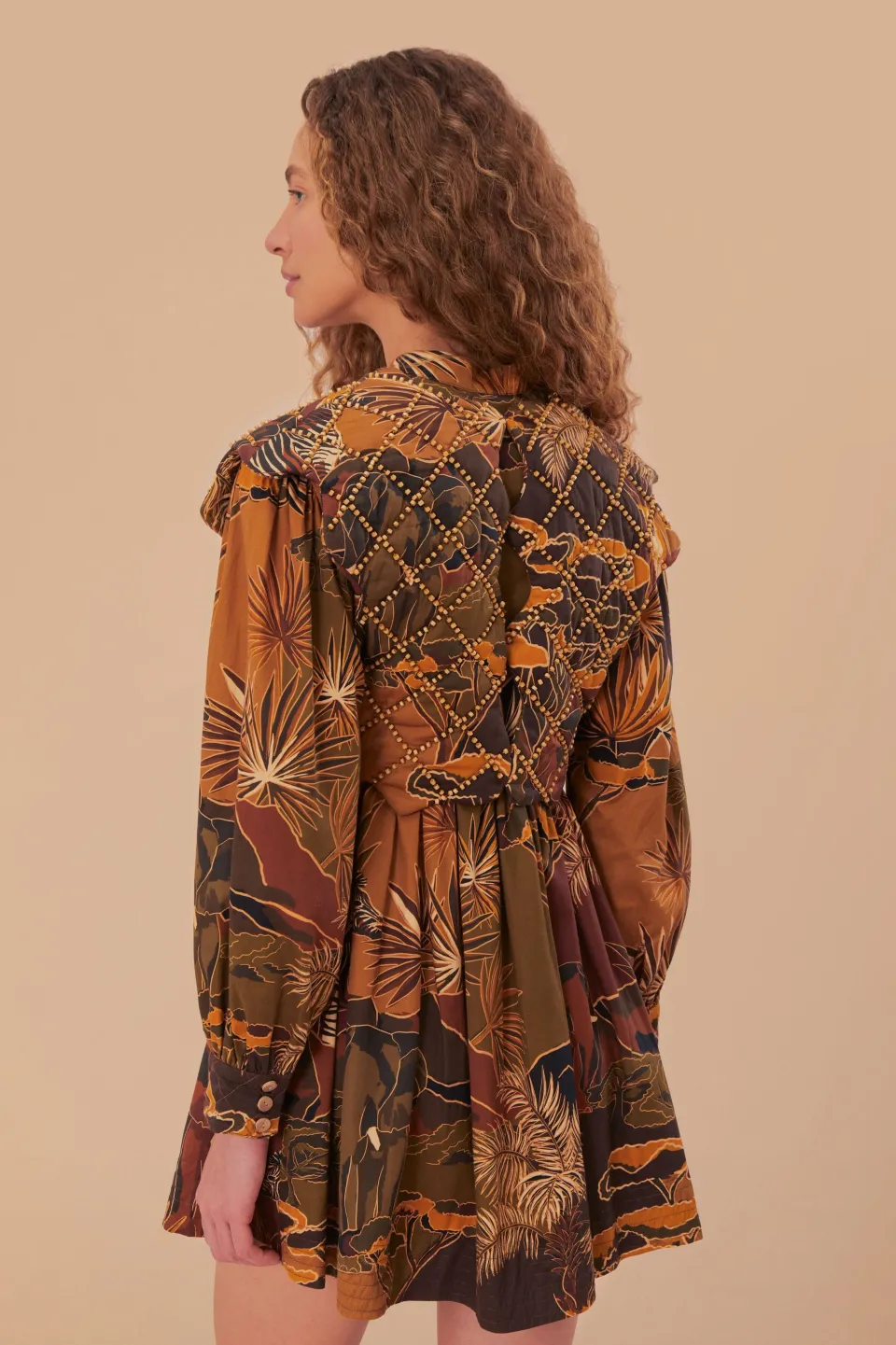 FARM Rio Robes Courtes<Robe courte à empiècement matelassé caramel Savana Dream
