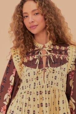 FARM Rio Robes Courtes<Robe courte à empiècement ouvert et à fleurs Ainika Maxi Crème