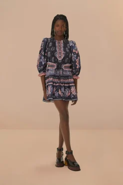 FARM Rio Robes Courtes<Robe courte à manches courtes bleue Ayla