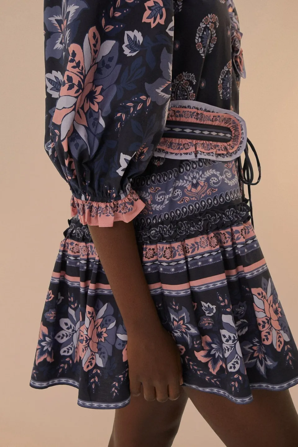 FARM Rio Robes Courtes<Robe courte à manches courtes bleue Ayla