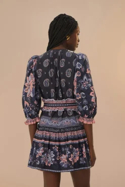 FARM Rio Robes Courtes<Robe courte à manches courtes bleue Ayla