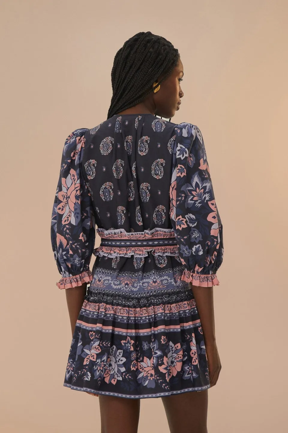 FARM Rio Robes Courtes<Robe courte à manches courtes bleue Ayla