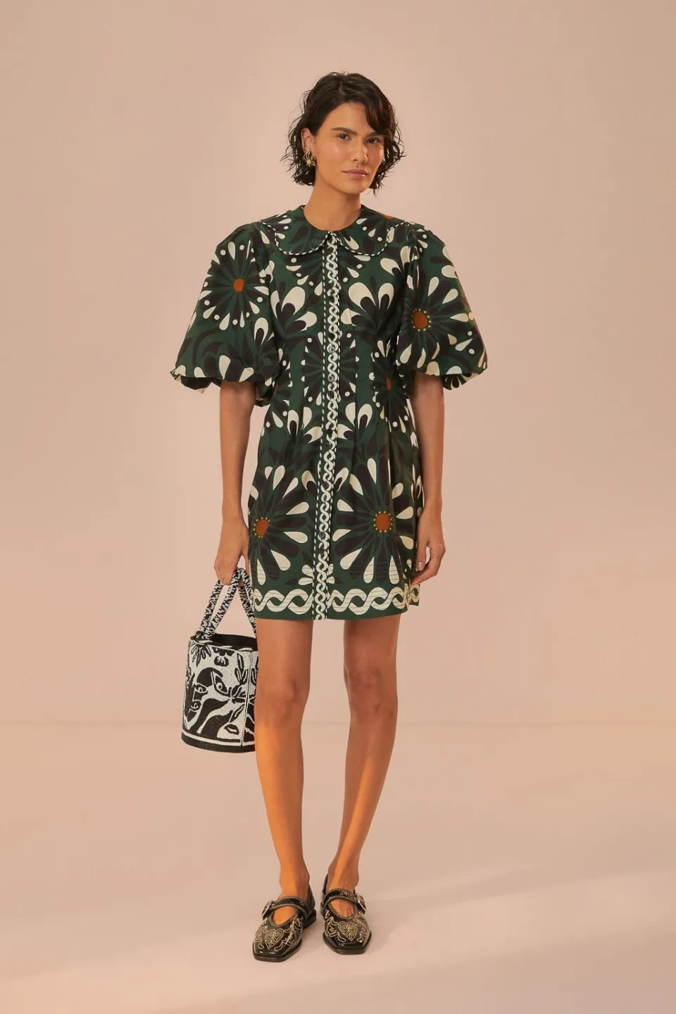 FARM Rio Robes Courtes<Robe courte à manches courtes avec fleurs vertes Ainika