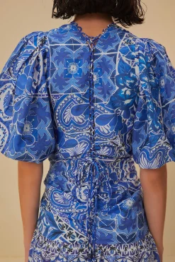 FARM Rio Robes Courtes<Robe courte bleue à manches courtes Tile Dream