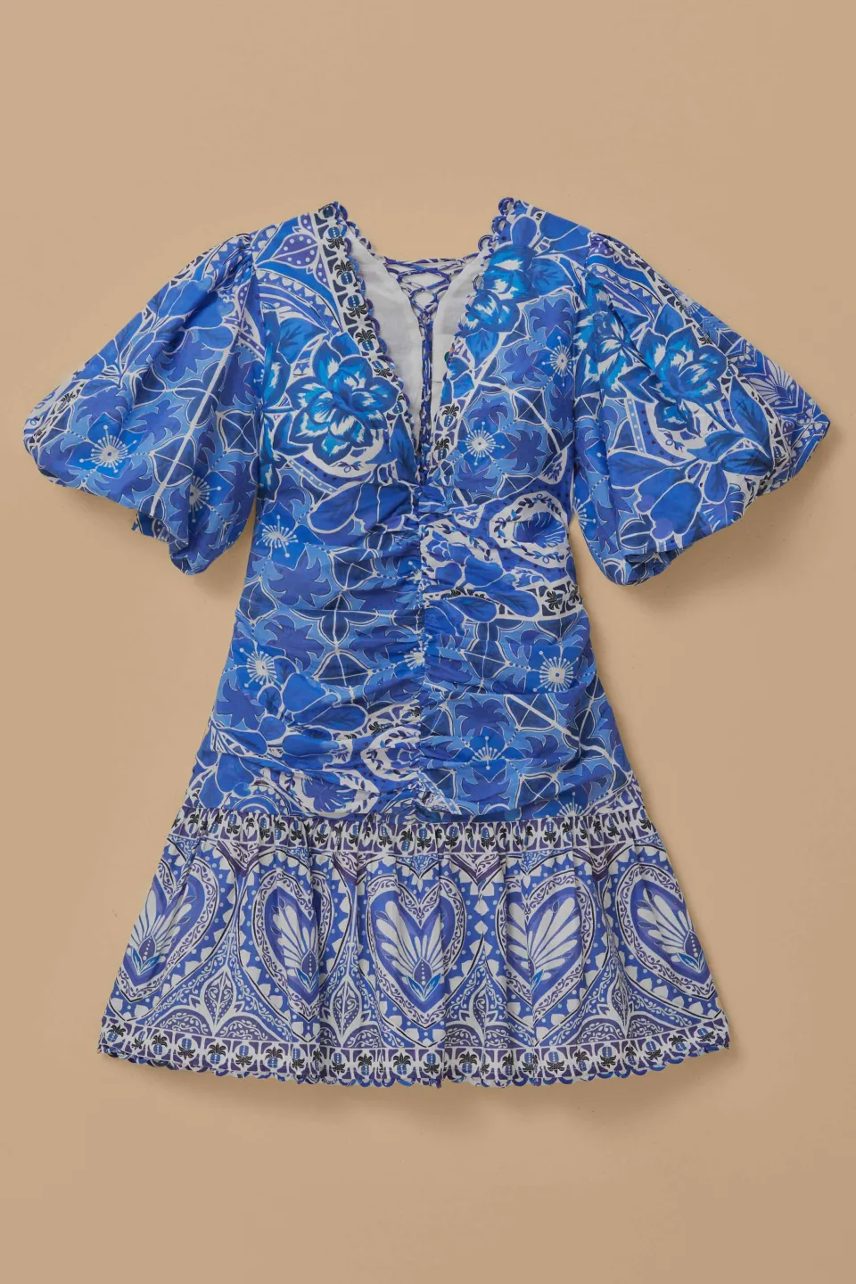 FARM Rio Robes Courtes<Robe courte bleue à manches courtes Tile Dream