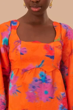 FARM Rio Robes Courtes<Robe courte en brocart ikat à bouquet orange
