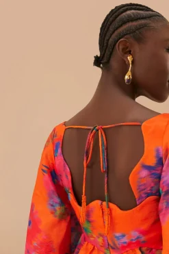 FARM Rio  Robes Courtes<Robe courte en brocart ikat à bouquet orange