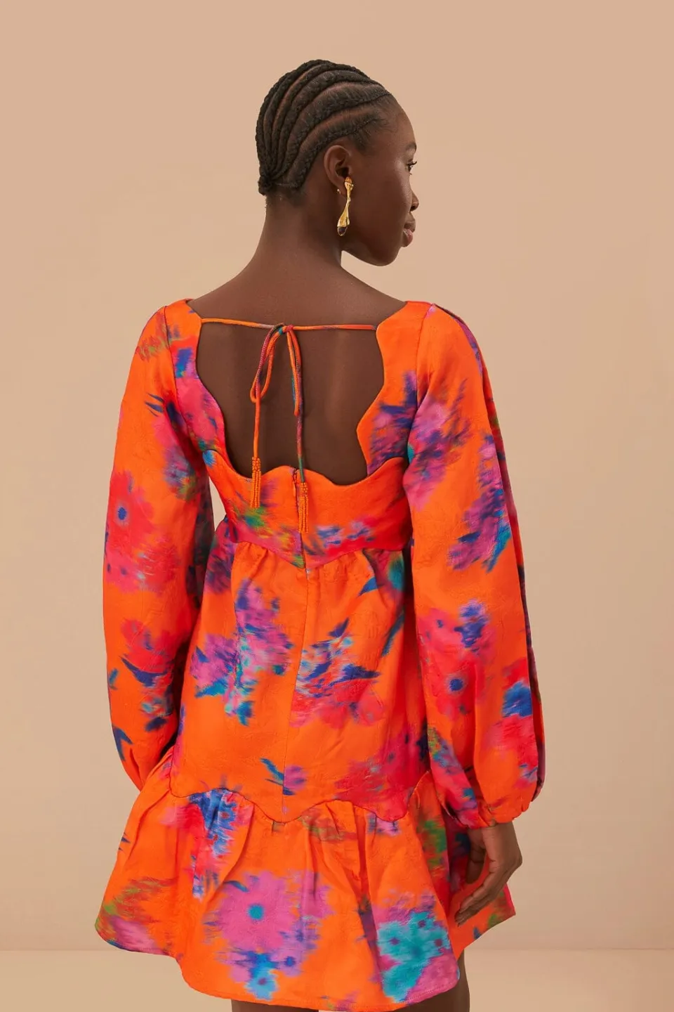 FARM Rio Robes Courtes<Robe courte en brocart ikat à bouquet orange