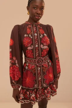 FARM Rio Robes Courtes<Robe courte en tapisserie Gigi marron