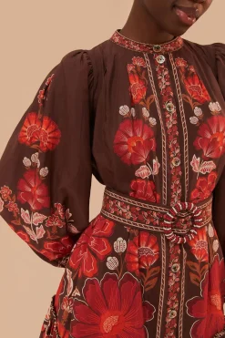 FARM Rio Robes Courtes<Robe courte en tapisserie Gigi marron