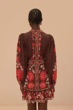 FARM Rio Robes Courtes<Robe courte en tapisserie Gigi marron
