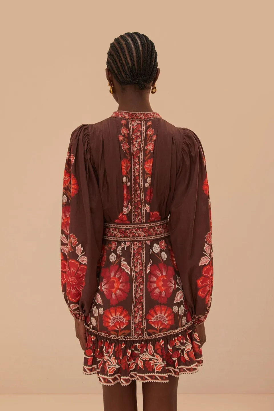 FARM Rio Robes Courtes<Robe courte en tapisserie Gigi marron