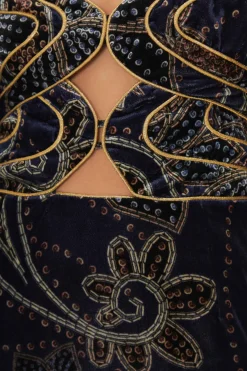 FARM Rio Robes Courtes<Robe courte en velours bleu à imprimé floral et écharpe glamour