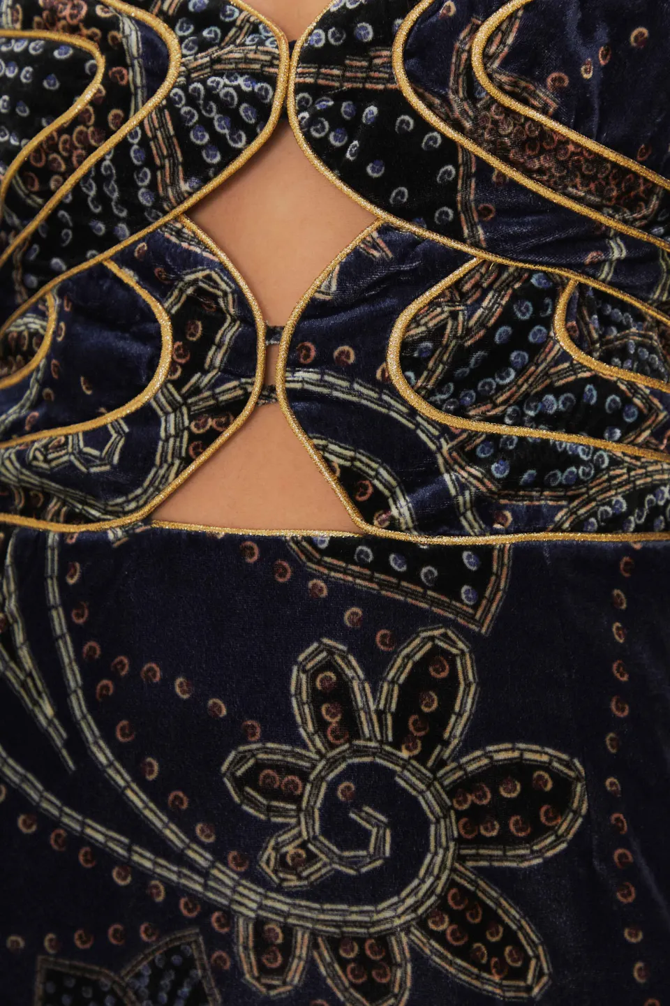 FARM Rio Robes Courtes<Robe courte en velours bleu à imprimé floral et écharpe glamour