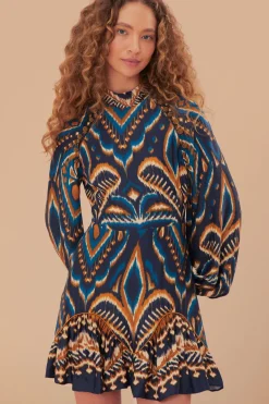 FARM Rio Robes Courtes<Robe courte en viscose LENZING™ ECOVERO™ Ikat bleu ananas