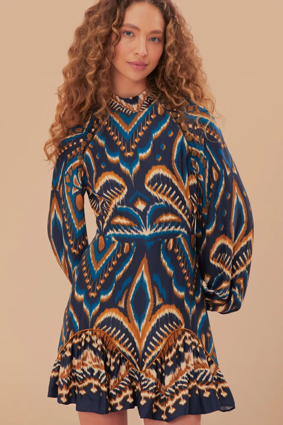 FARM Rio Robes Courtes<Robe courte en viscose LENZING™ ECOVERO™ Ikat bleu ananas