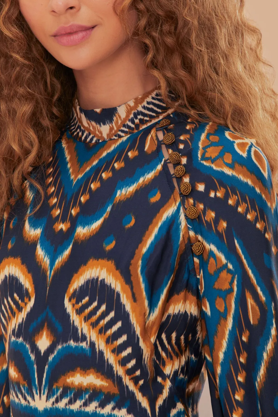 FARM Rio Robes Courtes<Robe courte en viscose LENZING™ ECOVERO™ Ikat bleu ananas