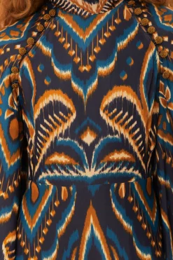 FARM Rio Robes Courtes<Robe courte en viscose LENZING™ ECOVERO™ Ikat bleu ananas